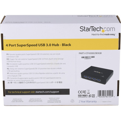 StarTech.com 4 Port USB 3.0 USB A  Hub, AC Adapter - UK Plug Powered, 95 x 68 x 23mm