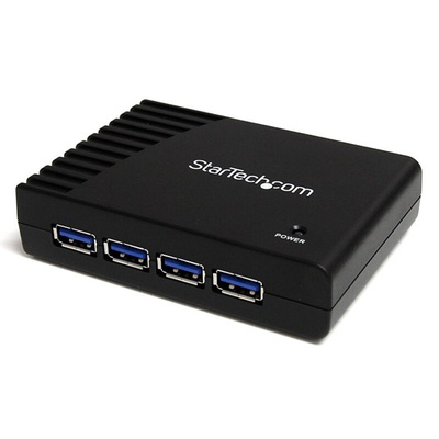 StarTech.com 4 Port USB 3.0 USB A  Hub, AC Adapter - UK Plug Powered, 95 x 68 x 23mm