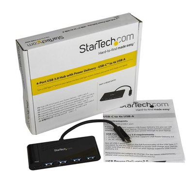 StarTech.com 4 Port USB 3.0 USB A, USB C  Hub, USB Powered, 93 x 40 x 11mm