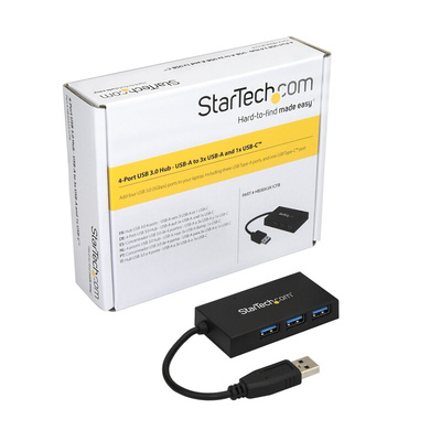 StarTech.com 4 Port USB 3.0 USB A, USB C  Hub, USB Bus Powered, 75 x 40 x 13mm
