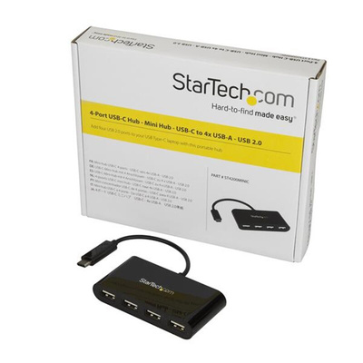 StarTech.com 4 Port USB 2.0 USB A, USB C  Hub, USB Bus Powered, 175 x 80 x 14mm