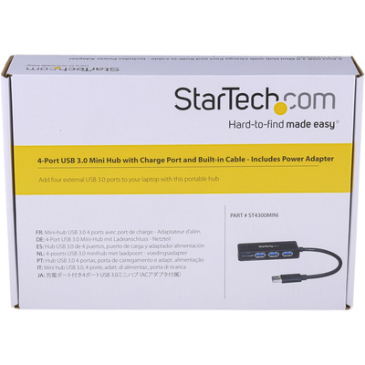 StarTech.com 4 Port USB 3.0 USB A  Hub, AC Adapter Powered, 292 x 35 x 15mm