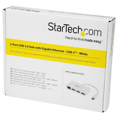 StarTech.com 3 Port USB 3.0 USB C  Hub, USB Bus Powered, 78 mm x 41 mm x 1.5cm
