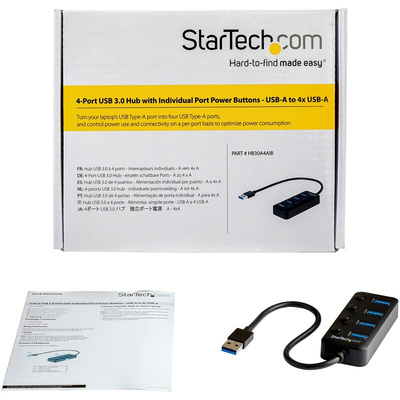 StarTech.com 4 Port USB 3.0 USB A  Hub, USB Bus Powered, 85 mm x 34.9 mm x 1.9cm