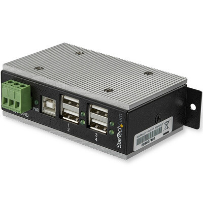 StarTech.com 4 Port USB 2.0 USB A  Hub, Terminal Connector Powered, 95 mm x 55 mm x 3.2cm