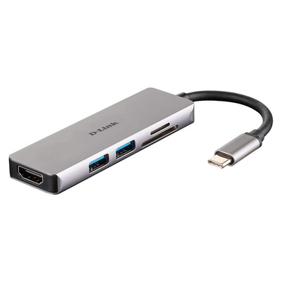D-Link 2 Port USB 3.0 USB C  Hub, USB Powered, 96 x 29 x 9mm