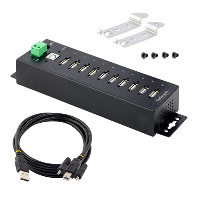 StarTech.com 10 Port USB 2.0 USB A USB 2.0 Hub, Terminal Connector Powered, 19.8 x 3.1 x 5.6cm