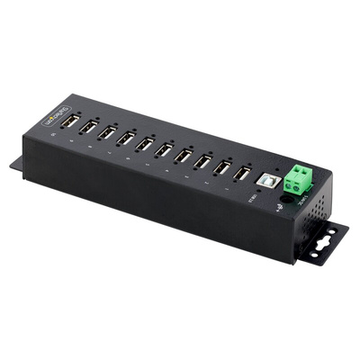 StarTech.com 10 Port USB 2.0 USB A USB 2.0 Hub, Terminal Connector Powered, 19.8 x 3.1 x 5.6cm