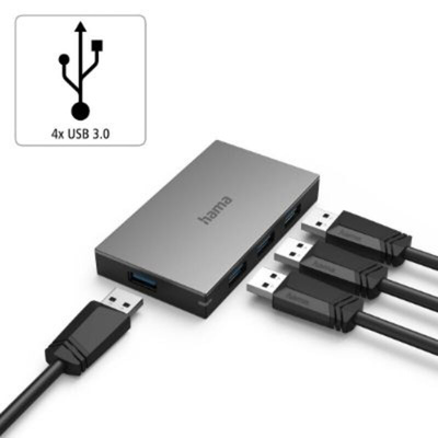 Hama 4 Port USB 3.0 USB A  Hub, USB Powered, 8.6 x 4.9 x 1.2cm