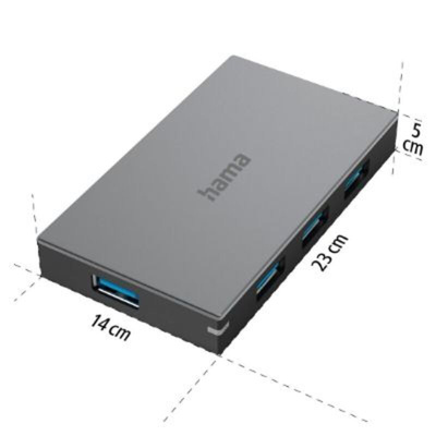 Hama 4 Port USB 3.0 USB A  Hub, USB Powered, 8.6 x 4.9 x 1.2cm