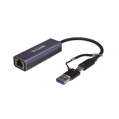 D-Link 2 Port USB Ethernet Adapter USB C RJ45 to USB C 2500Mbit/s Network Speed