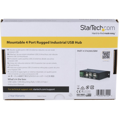StarTech.com 4 Port USB 2.0 USB A  Hub, Terminal Connector Powered, 114.5 x 57.3 x 26.3mm