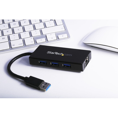 StarTech.com 3 Port USB 3.0 USB A  Hub, AC Adapter Powered, 87 x 43 x 14mm