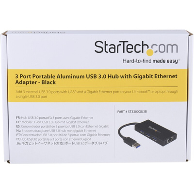 StarTech.com 3 Port USB 3.0 USB A  Hub, AC Adapter Powered, 87 x 43 x 14mm