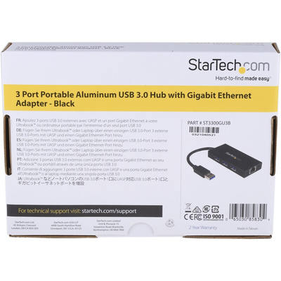StarTech.com 3 Port USB 3.0 USB A  Hub, AC Adapter Powered, 87 x 43 x 14mm
