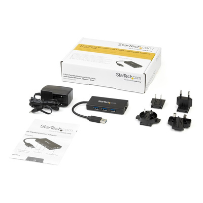 StarTech.com 3 Port USB 3.0 USB A  Hub, AC Adapter Powered, 87 x 43 x 14mm