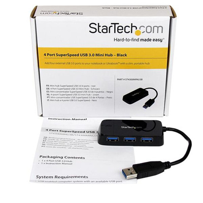 StarTech.com 4 Port USB 3.0 USB A  Hub, USB Powered, 80 x 36 x 14mm