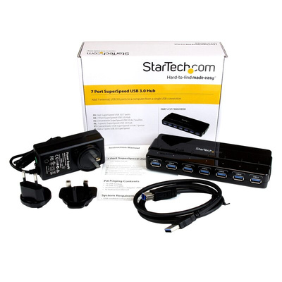 StarTech.com 7 Port USB 3.0 USB A  Hub, AC Adapter Powered, 172 x 70 x 23mm