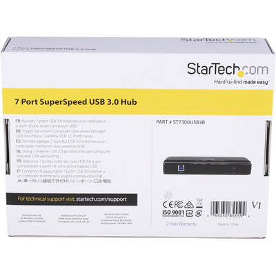 StarTech.com 7 Port USB 3.0 USB A  Hub, AC Adapter Powered, 172 x 70 x 23mm
