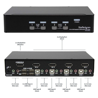 StarTech.com 4 Port USB DisplayPort KVM Switch, 3.5 mm Stereo 2560 x 1600 Maximum Resolution