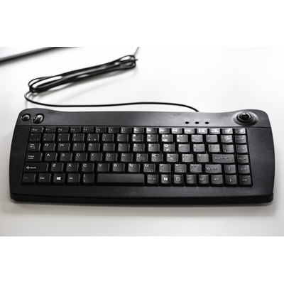 RS PRO Wired USB Trackball Mini Keyboard, QWERTY (UK), Black