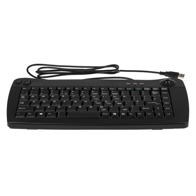 RS PRO Wired USB Trackball Mini Keyboard, QWERTY (UK), Black