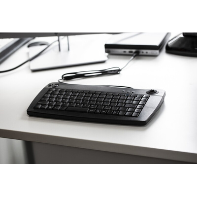 RS PRO Wired USB Trackball Mini Keyboard, QWERTY (UK), Black