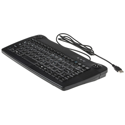 RS PRO Wired USB Trackball Mini Keyboard, QWERTY (UK), Black
