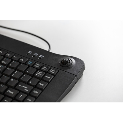 RS PRO Wired USB Trackball Mini Keyboard, QWERTY (UK), Black