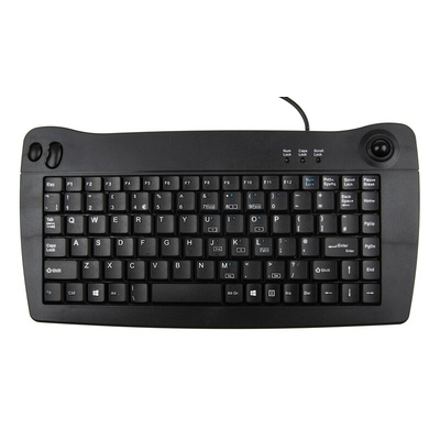 RS PRO Wired USB Trackball Mini Keyboard, QWERTY (UK), Black