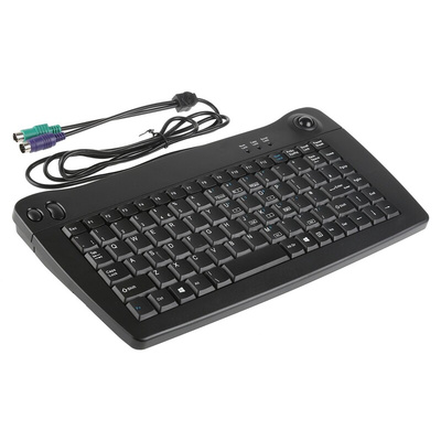 RS PRO Wired PS/2 Trackball Mini Keyboard, QWERTY (UK), Black