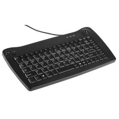 RS PRO Wired PS/2 Trackball Mini Keyboard, QWERTY (UK), Black