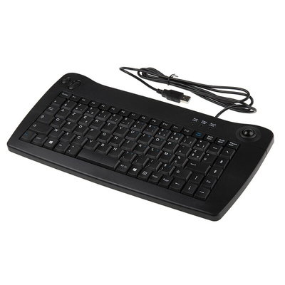 RS PRO Wired USB Trackball Mini Keyboard, AZERTY, Black