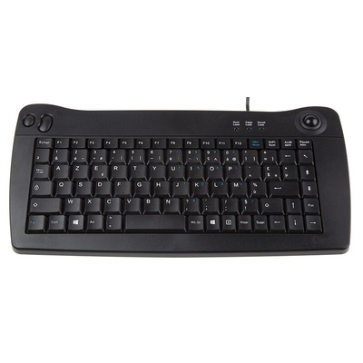 RS PRO Wired USB Trackball Mini Keyboard, AZERTY, Black
