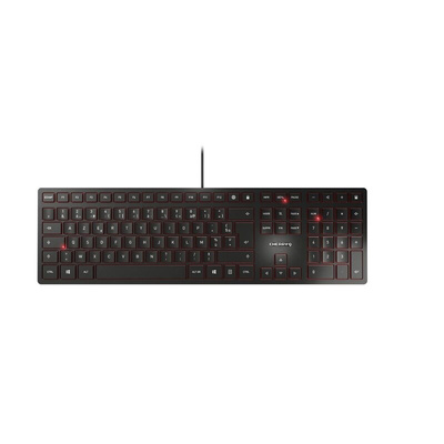 CHERRY Wired USB Keyboard, QWERTY, Silver, White