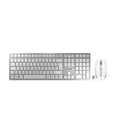 CHERRY Wireless Ergonomic Keyboard and Mouse Set, QWERTZ (German), Silver/White
