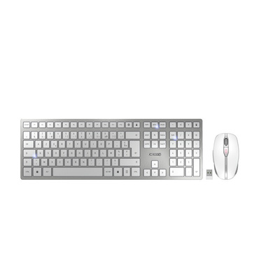 CHERRY Wireless Ergonomic Keyboard and Mouse Set, AZERTY (France), Silver/White