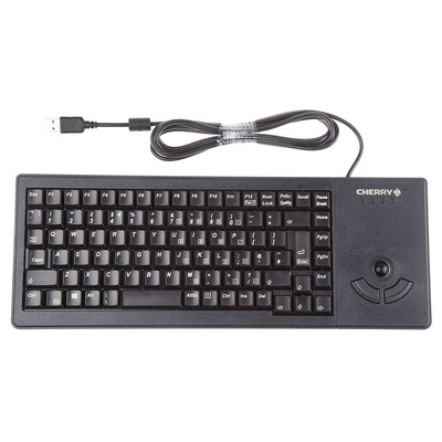 CHERRY Wired USB Compact Trackball Keyboard, QWERTY (UK), Black