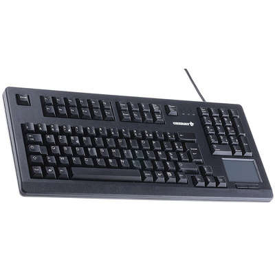 CHERRY Wired USB Compact, Ergonomic Touchpad Keyboard, AZERTY, Black