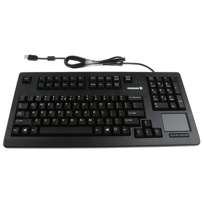 CHERRY Wired USB Compact, Ergonomic Touchpad Keyboard, QWERTY (US), Black