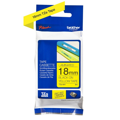 Brother Black on Yellow Label Printer Tape, 8 m Length, 18 mm Width