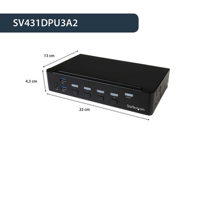 StarTech.com 4 Port USB DisplayPort KVM Switch, 3.5 mm Stereo 3840 x 2160 Maximum Resolution