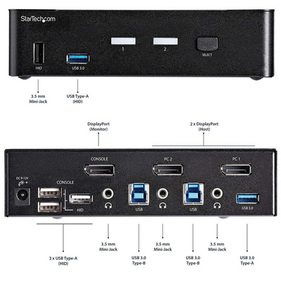 StarTech.com 2 Port USB DisplayPort KVM Switch, 3.5 mm Stereo 3840 x 2160 Maximum Resolution