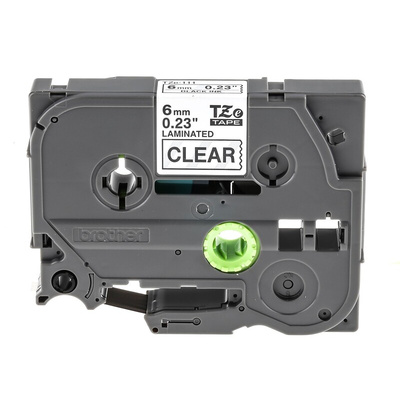 Brother Black on Clear Label Printer Tape, 8 m Length, 6 mm Width