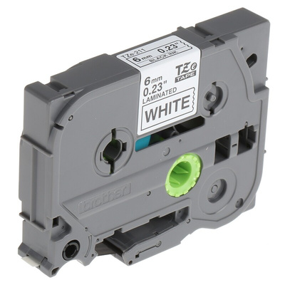 Brother Black on White Label Printer Tape, 8 m Length, 6 mm Width