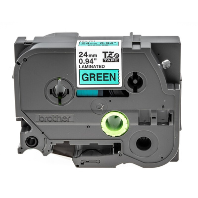 Brother Black on Green Label Printer Tape, 8 m Length, 24 mm Width