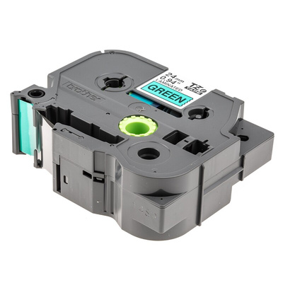 Brother Black on Green Label Printer Tape, 8 m Length, 24 mm Width