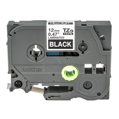 Brother White on Black Label Printer Tape, 8 m Length, 12 mm Width