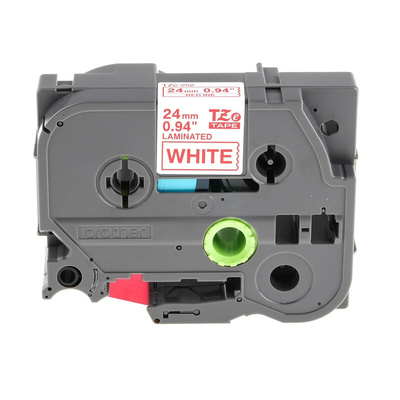 Brother Red on White Label Printer Tape, 8 m Length, 24 mm Width
