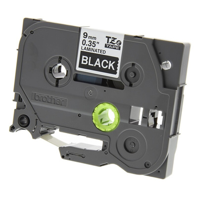 Brother White on Black Label Printer Tape, 8 m Length, 9 mm Width